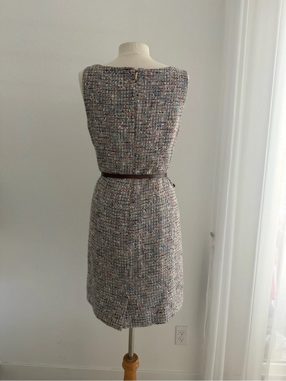 Tory Burch Emma Multicolor Tweed Square-Neck Mini Dress